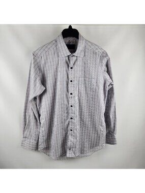 David Donahue Shirt Mens Large Dress Button Up Long Sleeve Blue Tan White